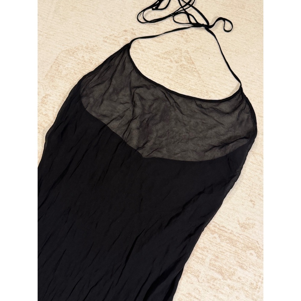 Skims Sheer Viscose Halter Maxi Dress Onyx Black Crinkle Gown Size Small - Picture 3 of 6